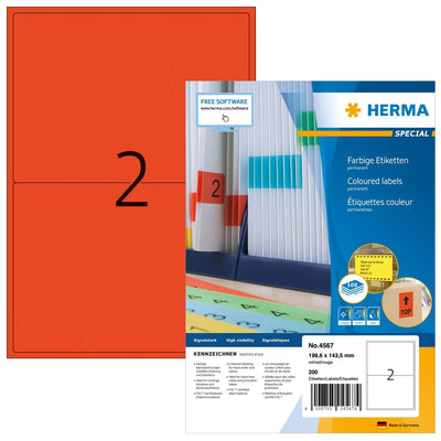 Herma Labels A4 Red 199,6X143,5MM Paper Matte 1400 Units — image 1