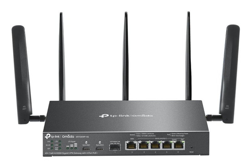 TP-Link Router ER706WP-4G 4G + CAT.6 SIMX2 Wi-Fi AX3000 5XGE WAN/LAN (4XPOE + ) 1XSFP