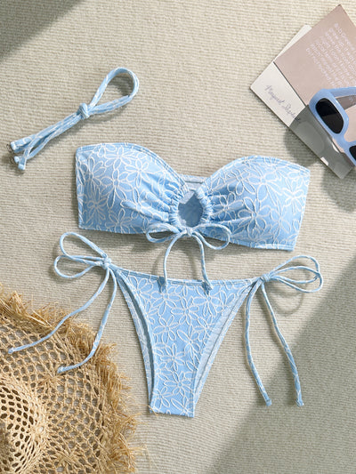 Bikini In Solid Color With A Light Reflecting Towel Like Fabric Womens Two Piece Swimsuit With Tie Up Straps
