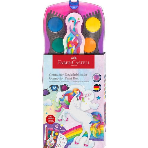 Faber-castell Connector Unicornio Pack 12 Acuarelas Pastilla + Pintura White Opaca + Pegatinas - Large Opacida — image 1