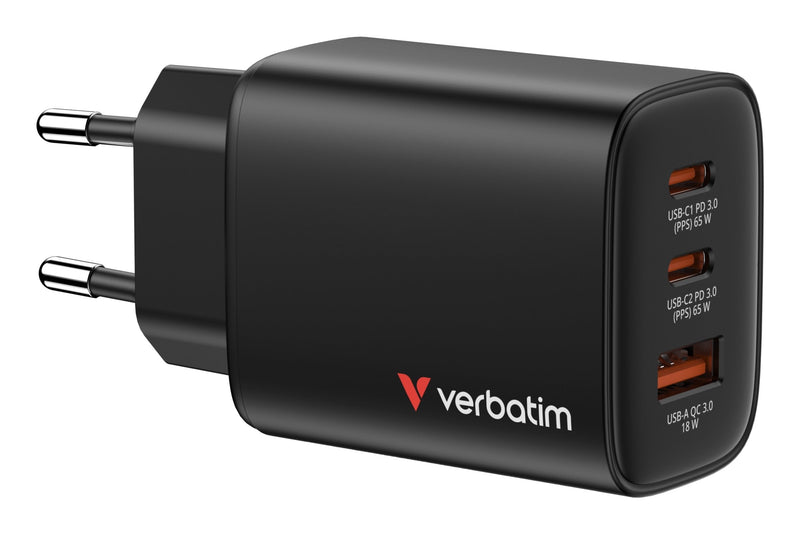 Verbatim Wall Charger GaN Essentials 2x USB Type-c 1x USB 65W