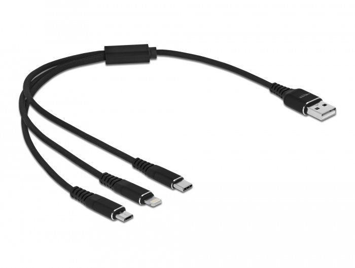 Delock USB Cable 3 In 1 Lightning/Microusb/Type-c 30CM Black