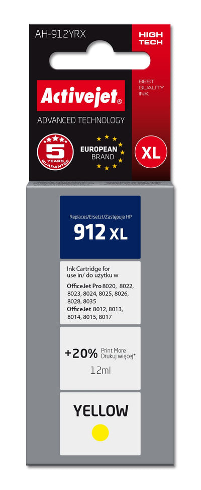 Activejet Ink Ah-912YRX Printers HP, Spare Part HP 912XL 3YL83AE Premium 990 Páginas Yellow — image 1