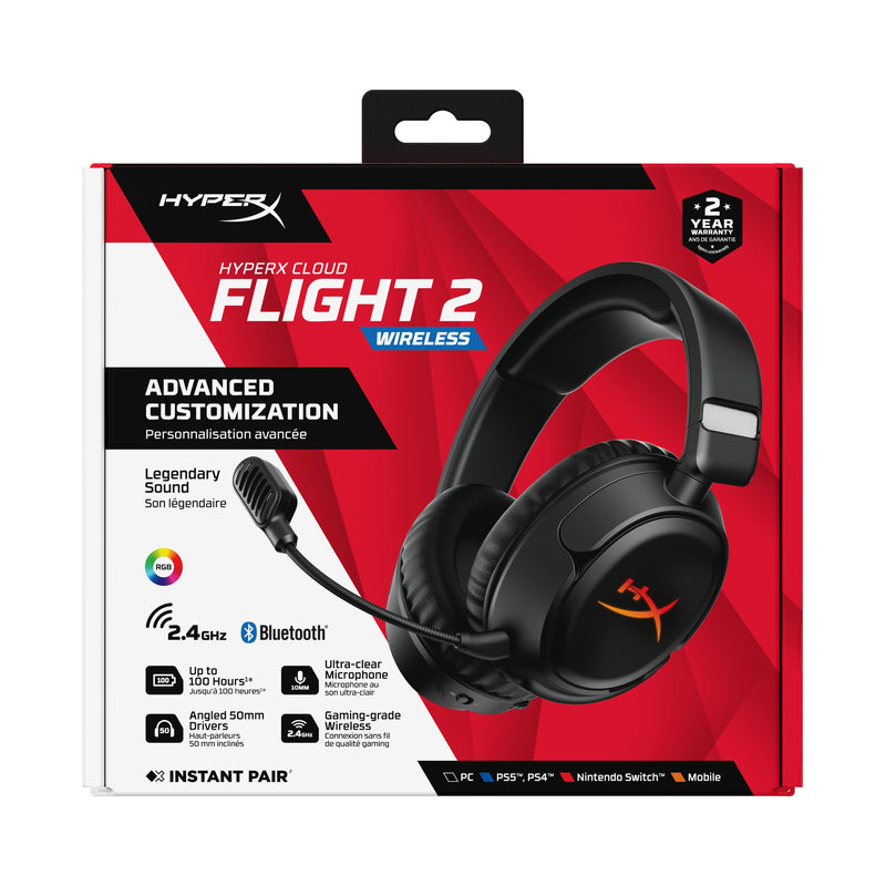 Hyperx Headphones Cloud Flight 2 Inalámbricos Bluetooth Gaming RGB Anc Microphone Removable Black