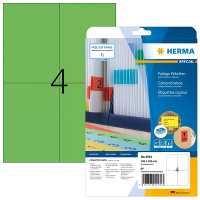 Herma Labels A4 Green 105X148MM Paper Matte Removible 80 Pieces — image 1