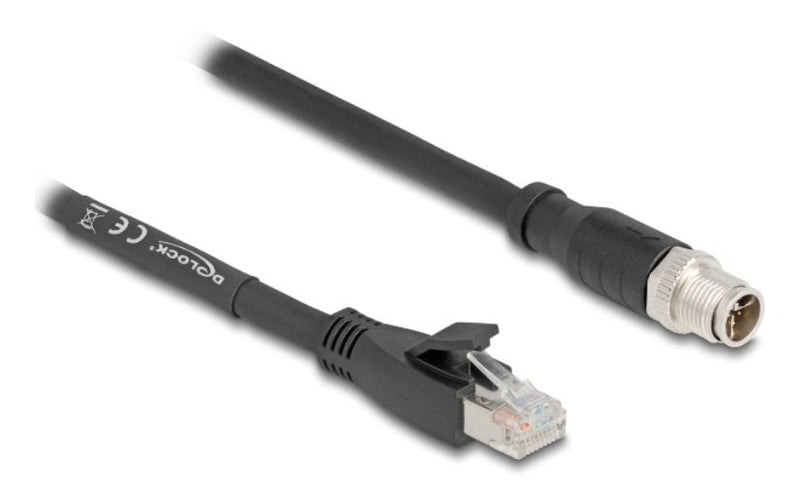 Delock M12 Cable X-kodiert 8 Pin Connector Male a RJ45 Connector Male CAT.5E S FTP Flexible 10M Black
