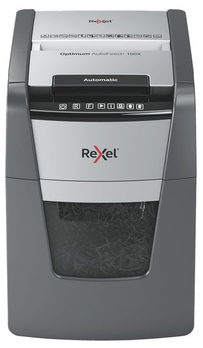 Rexel Paper Shredder Automática Autofeed + 100X, P-4, Short Confeti (4X28MM), 100 Hojas, Papelera 34 Litros — image 1