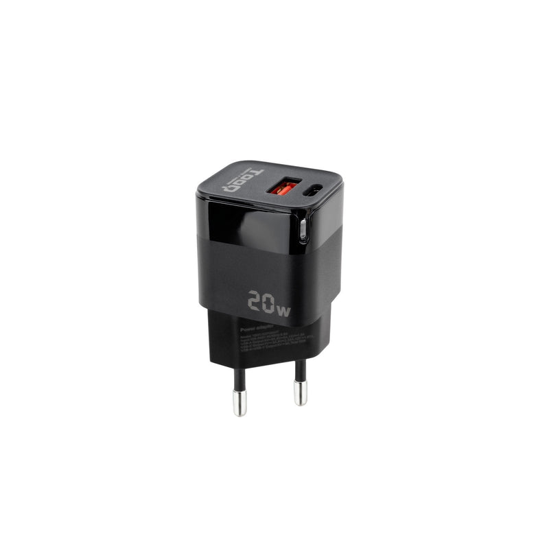TooQ Wall Charger USB-C/Pd + USB-A/Qc 20W - Black