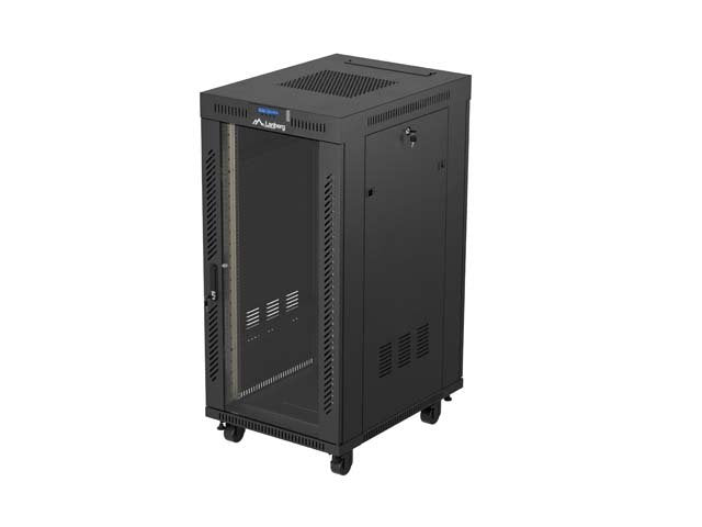 Lanberg Rack Cabinet 19 Free-standing 24U 600X800 Flat Pack With Glass Door LCD Black V2