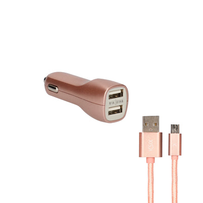 Ksix Car Charger Metalizado 2x USB 2.1A + Cable Micro-usb Pink Gold — image 1