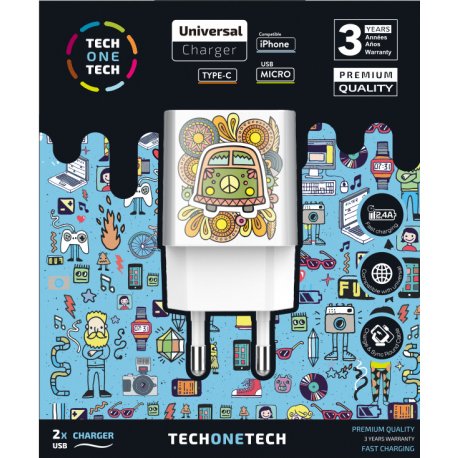 Tech One Tech Wall Charger Green Camper TEC2503 2x USB 2.4A