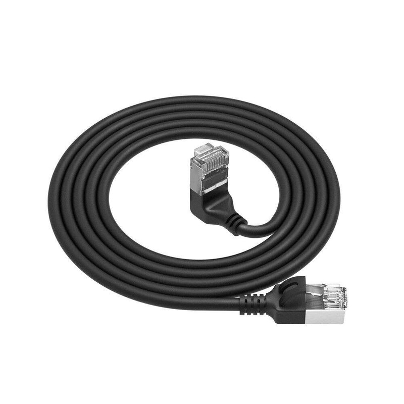 Black 5 Meters U FTP CAT.6A Lszh Slimline Patch Cable With RJ45 Connectors 90° Angled Up To Straight