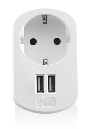 Ewent Charger Tablet/ Smartphone. 3.1A. 2 X Usb. With Socket Power (EW1211) 2 Ports USB 3.1A Charger With Sock — image 1