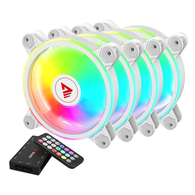 Savio Fan FAN-01 White ARGB 120MM Pack 4 Units Que Includes Controlador And Remote Control