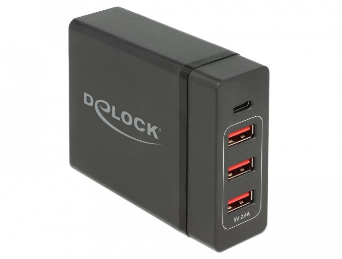 Delock Charger Plug Wall - USB Type-c ™ PD 3.0 + 3x USB a Female 60W + 12W Black