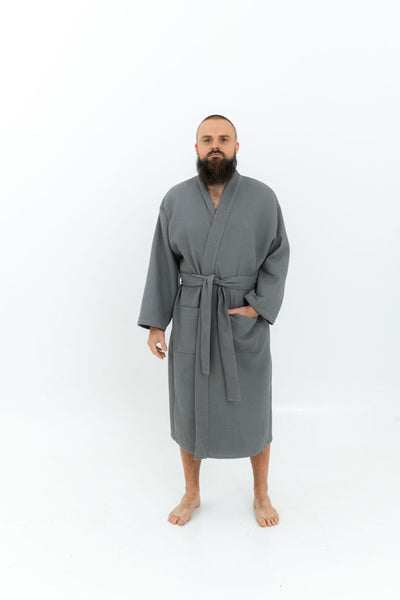 Long Waffle Fabric Robe for Men
