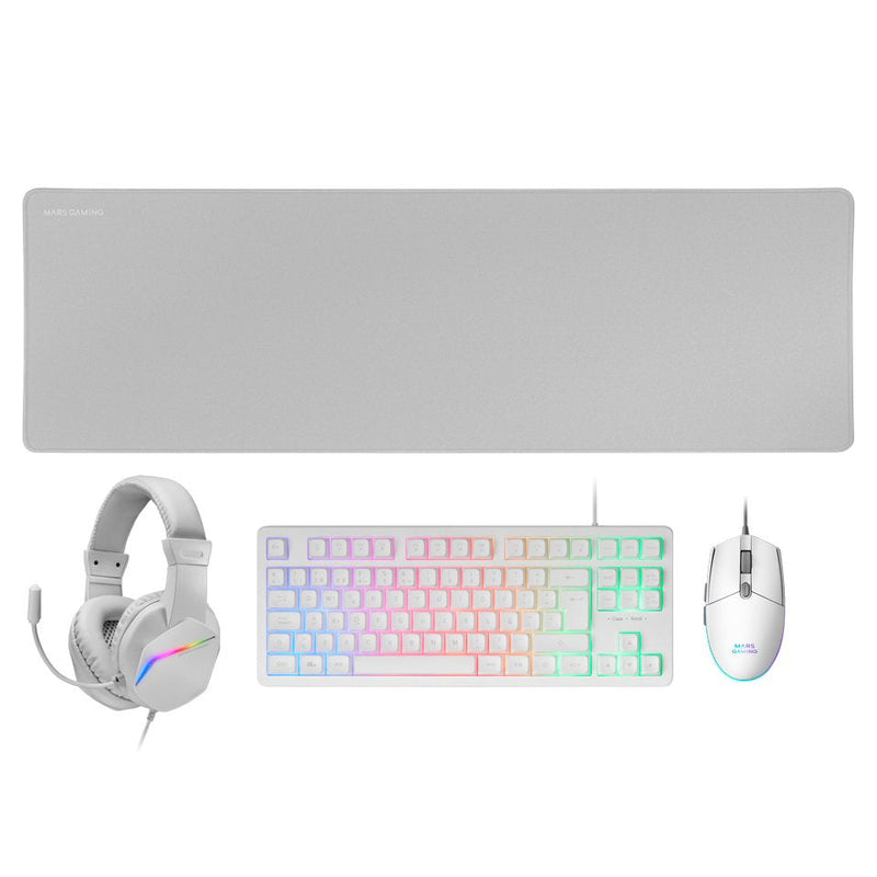 Mars Gaming Kit Combo Pack MCPRGB3 Blanco Ratón Pad XXL + Teclado Tkl H-mech Frgb + Ratón RGB Flow Con Hasta