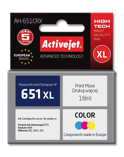 Activejet Ink Ah-651CRX (reemplazo HP 651 C2P11AE - Premium - 18ML - Colour — image 1