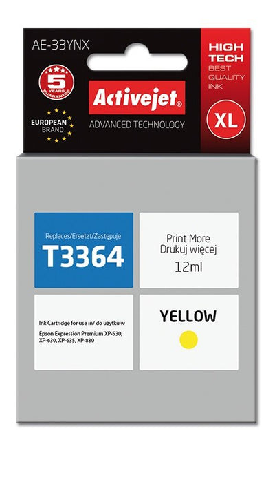 Activejet Ink AE-33YNX (reemplazo Epson 33XL T3364 - Supreme - 12ML - Yellow — image 1