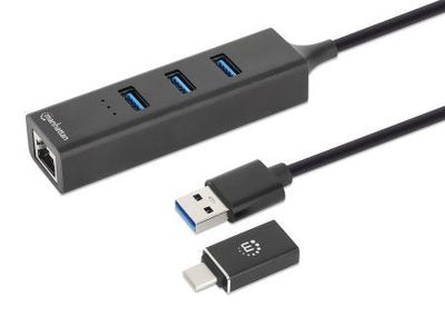 Manhattan 3-PORT USB 3.0 Typ-c a Combo-hub + Adapter Network — image 1