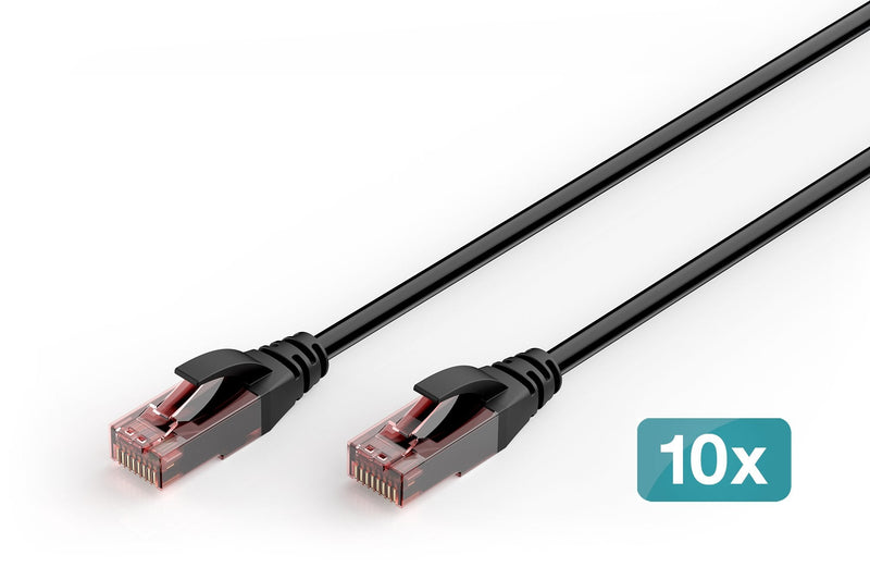 Digitus CAT.6 U/UTP Exterior- Network Cable, Pe, 10 Unidades 10M, CAT.6, U/UTP (UTP), RJ-45, Negro