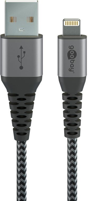 Goobay Cable Adapter USB 2.0, Connector USB-A Connector Lightning Grey/Silver 2 Metres With Case Connector Met