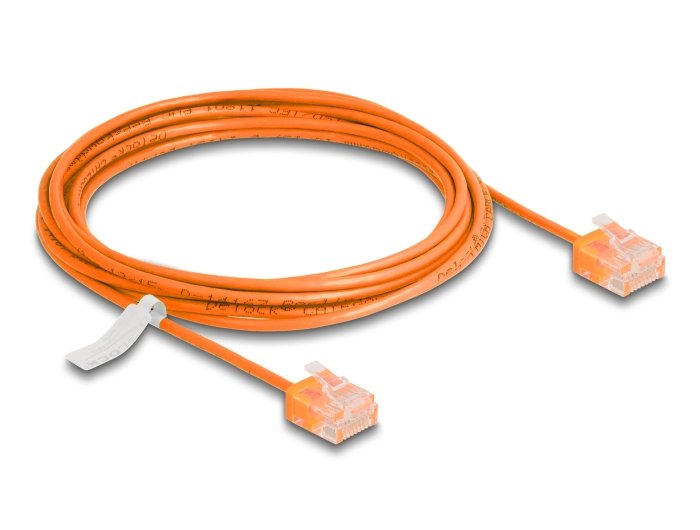Delock RJ45 Network Cable CAT.6 UTP Ultra Slim 3M Orange With Kurzen Machon