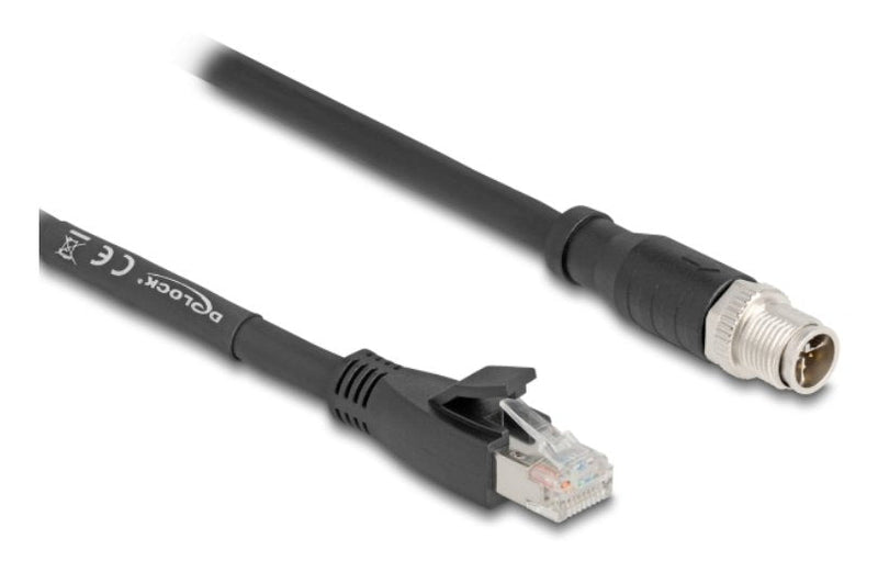 Delock M12 Cable X-kodiert 8 Pin Connector Male a RJ45 Connector Male CAT.5E S FTP Flexible 5M Black