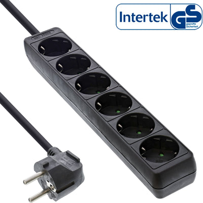 Inline Power Strip 6 Sockets 6X Type F 5M Cable Black — image 1