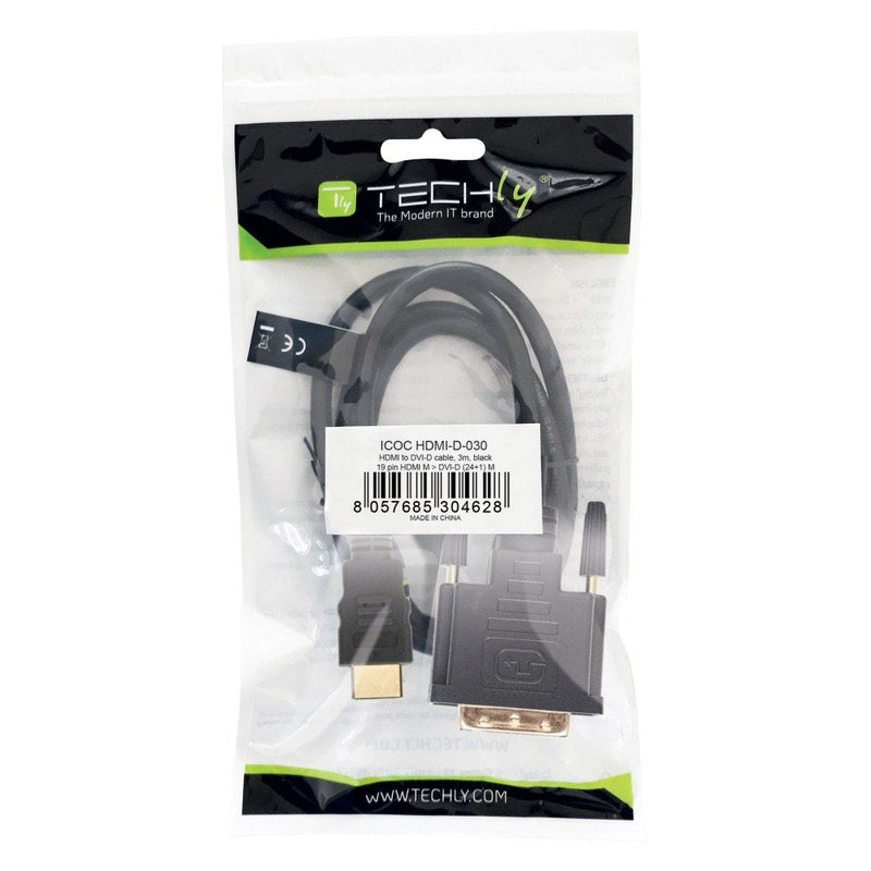Techly Cable 3.0M HDMI - DVI-d M/M 3M Black