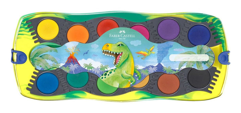 Faber-castell Connector Dinosaurio Pack 12 Acuarelas Pastilla + Pintura White Opaca + Pegatinas - Large Opacid