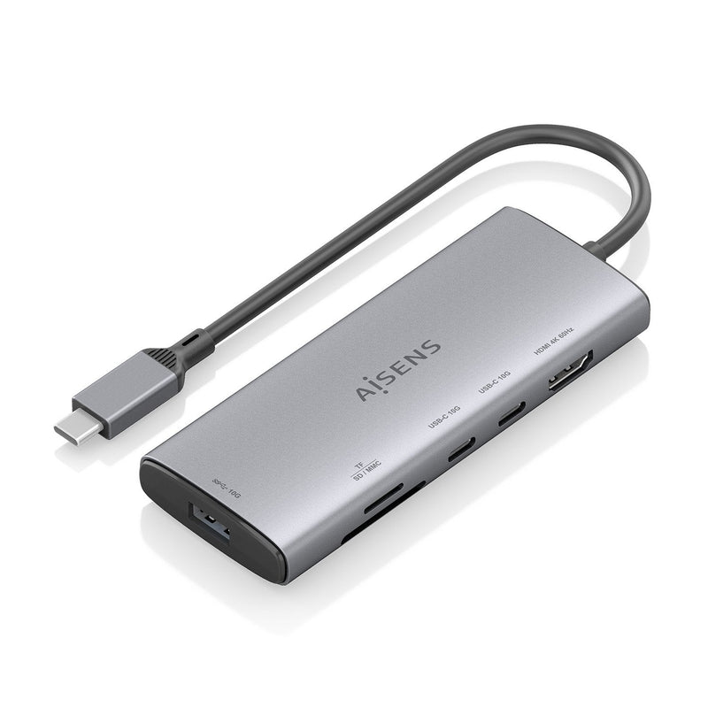 Aisens USB-C Dock 6 1, USB-C a 1x HDMI, 1x USB-A 10G, 2x USB-C 10G, 1XSD, 1XMICRO Sd, Grey 20CM