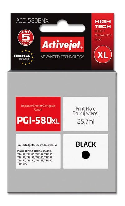 Activejet Ink ACC-580BNX (reemplazo PGI-580BK XL - Supreme - 25,7ML - Black — image 1