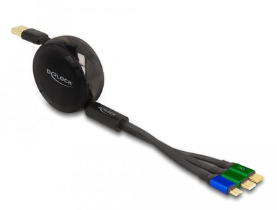 Delock 85359 USB 3 In 1 Retractable Charging Cable For Micro USB / 2 X USB Type-c™ With Fast Charging Black — image 1