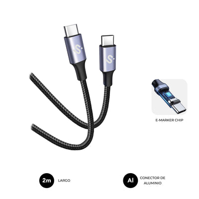 Subblim Cable Plus 100W USB-C/USB-C 2M Black 100W/ Length 2M/ USB-C &harr, USB-C/ PD 3.0 And Qc 3.0, — image 1