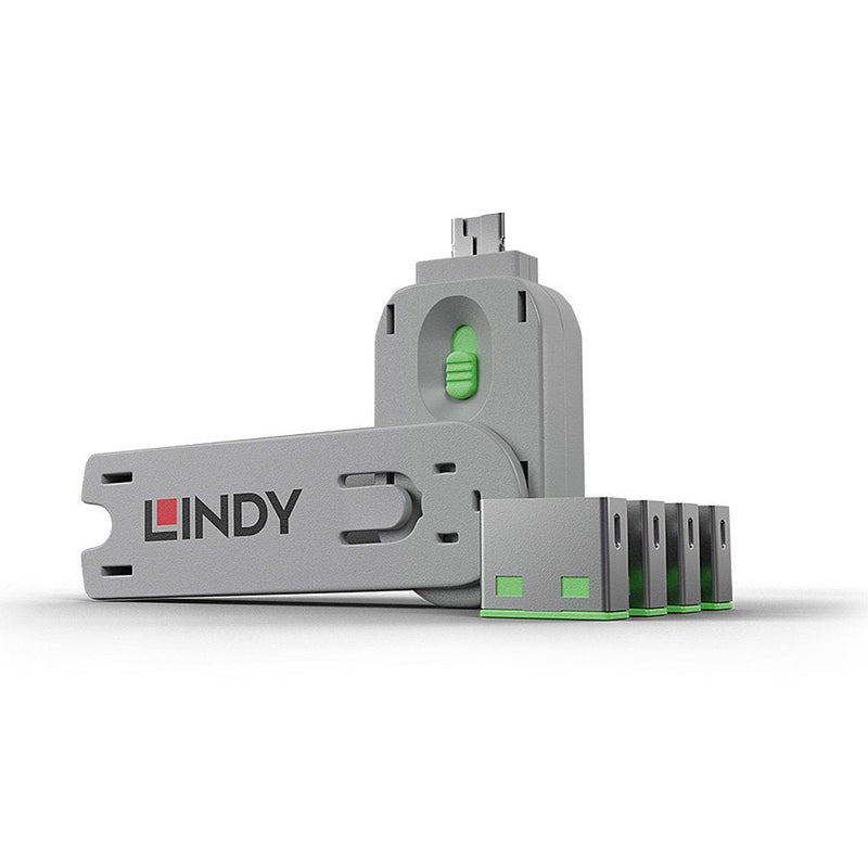 Lindy 40451 Bloqueador Port + Clave USB Type a Green 5 Pieces