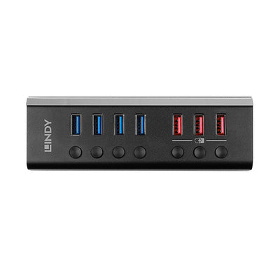 Lindy 4 Port USB 3.0 Hub With 3 Quick Charge 3.0 Ports USB 3.2 Gen 1 (3.1 Gen 1) Type-b 5000 Mbit/S Black — image 1