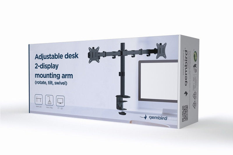 Gembird MA-D2-01 Stand 2 Monitores 17-32 Black Desk