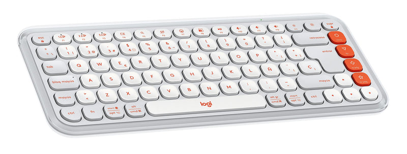 Logitech Keyboard Esoañol Pop Icon Keys Wireless Bluetooth Le QWERTY Spanish White Apagado Orange
