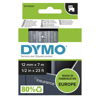 Dymo Tape Transferencia Thermal D1 45020, Labels Standard White Sobre Transparent 12MMX7M, Poliester Self-adhe — image 1