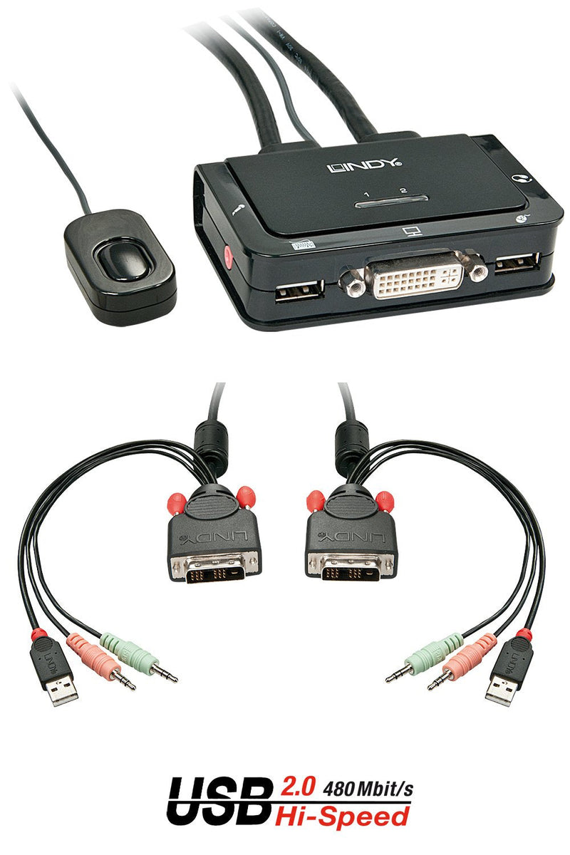 Lindy Conmutador KVM 2 Ports DVI-d Single Link USB 2.0 Audio