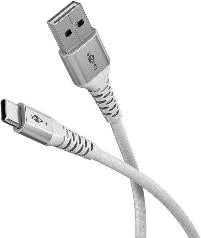 Goobay Cable Textil Supersoft USB 2.0, Connector USB-A Connector USB-C White 3 Metres 74532