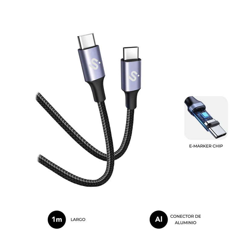 Subblim Cable Plus 100W USB-C/USB-C 1M Black 100W/ Length 1M/ USB-C &harr, USB-C/ PD 3.0 And Qc 3.0,