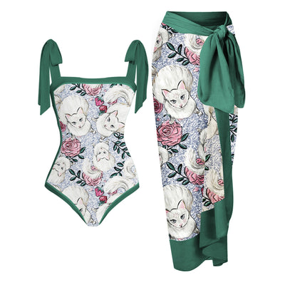 Womens Printed One-Piece Swimsuit Set