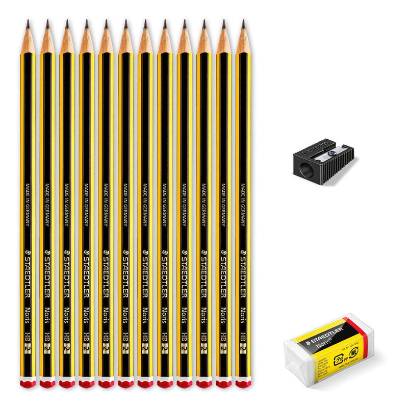 Staedtler Noris 120 Pack 12 Pencils Graphite Hexagonal + Rubber Borrar - Mina Hb Ultrarresistente 2MM - Wood B