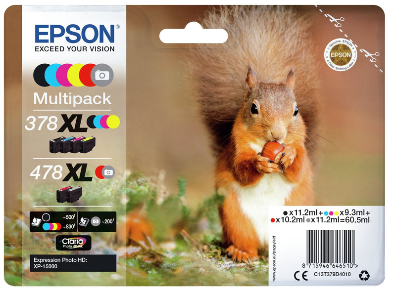 Epson Genuine Ink 478XL Multipack Paquete 6 60.5ML Large Capacity Grey Black Yellow Cyan Magenta Red Expre