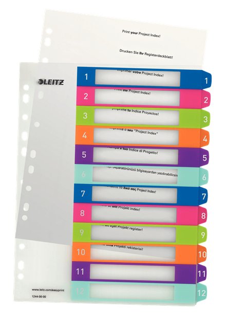 Leitz Wow Indice Plastic Imprimible Multicolour 12 Pestañas - Multitaladro - Formato A4 - Colour Translucido — image 1