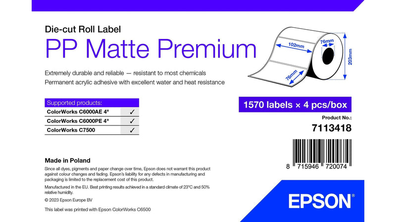 Epson Label 7113418 White Printer Self-adhesive
