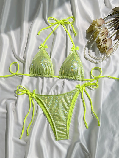 Solid Color Bow Knot Bikini For Women