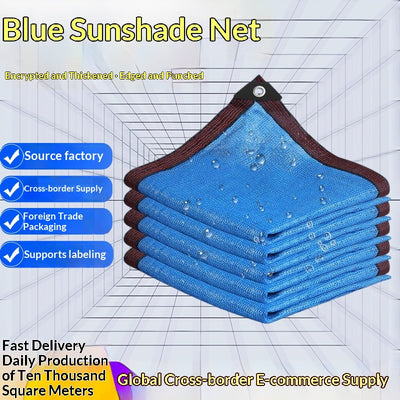 Blue Shade Net With Hemmed Edges And Perforations